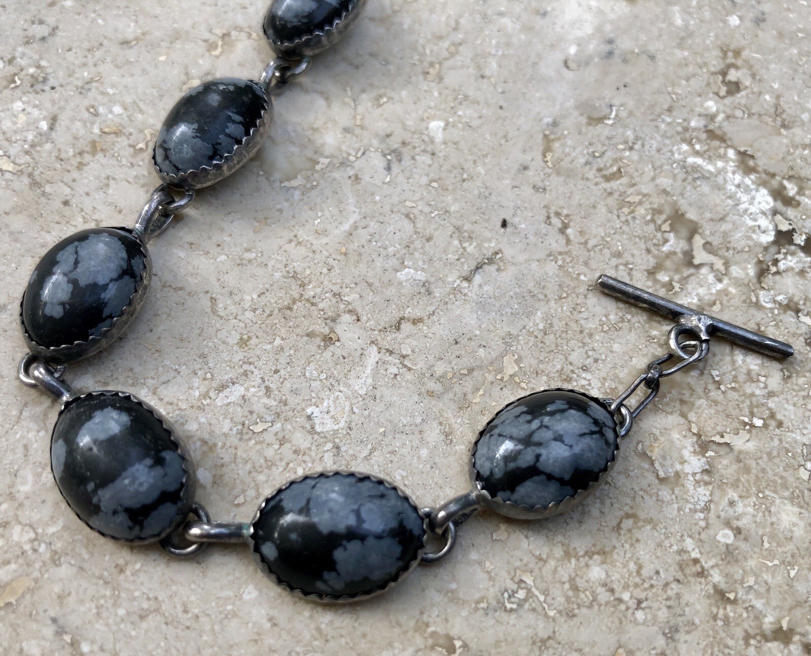 🐯🖤 ✨VINTAGE STERLING SILVER TIGER’S EYE OBSIDIAN Toggle Bracelet Set LOT ✨🖤🐯