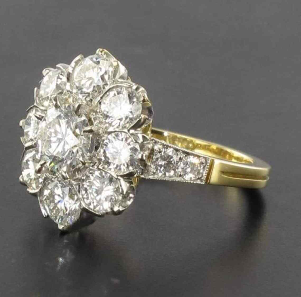2.09Ct Round Cut Moissanite Cluster Set Halo Floral Look Ring in Solid 14KT Gold