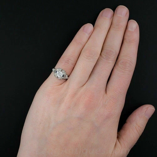 Art Deco Vintage Style 2Ct Lab Created Diamond & Sapphire 14K White Gold FN Ring