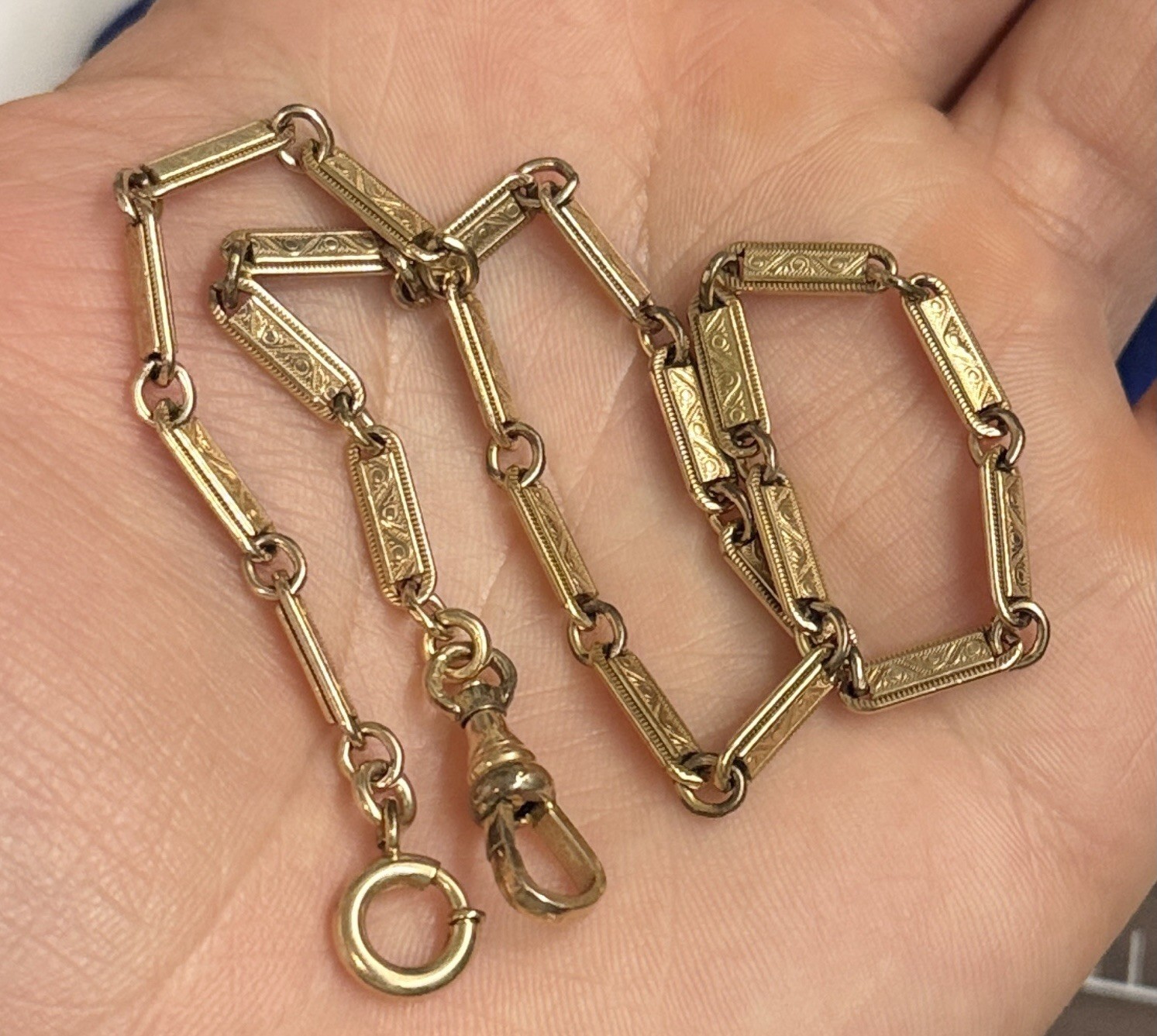 LOOK! 10.6g Filigree Gold Filled Watch Chain Detail Bar link 13” victorian 3.6mm