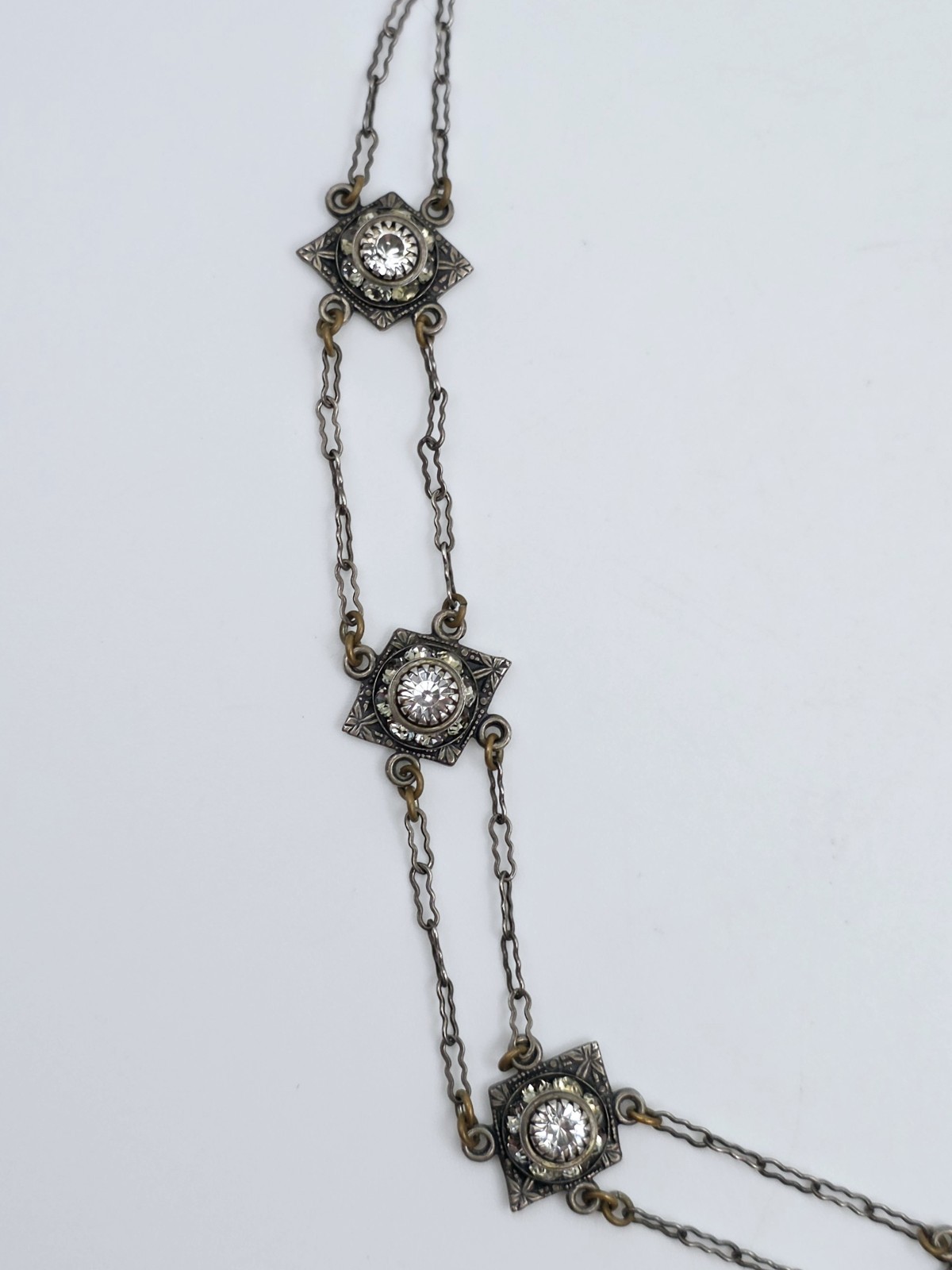 Liz Palacios SF Vintage Crystal Festoon Necklace Filigree Multistrand Art Deco