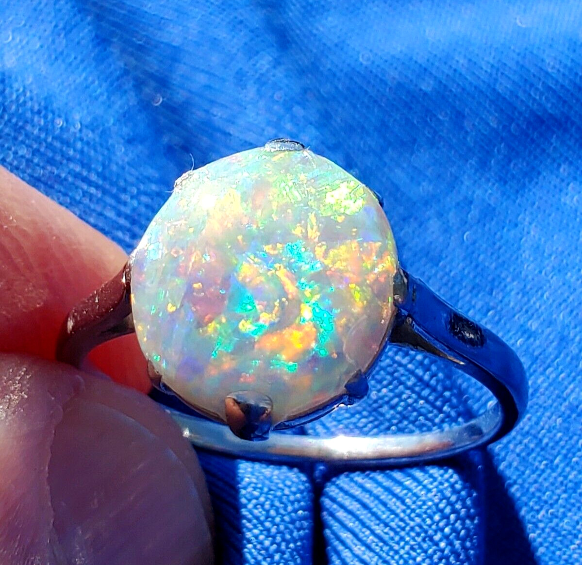Original EARTH MINED OPAL Australian Engagement Ring Art Deco PLATINUM Solitaire