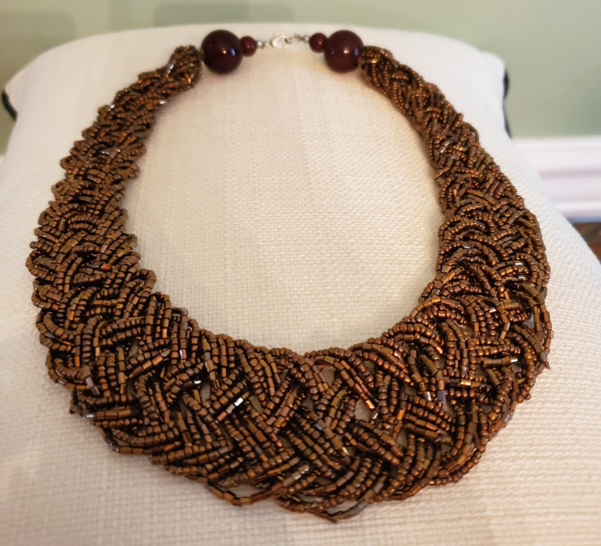 HANDCRAFTED WOMEN’S WOVEN ARTISAN BEADED & BRAIDED NECKLACE BRONZE COLOR