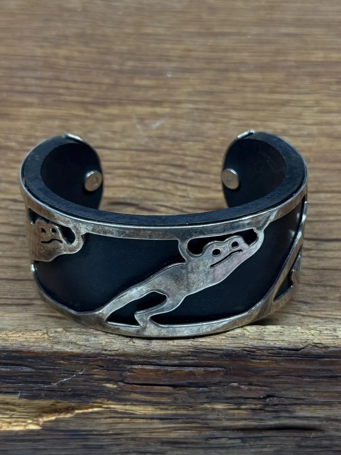 vintage cuff bracelet bangle sterling silver Ebony wood