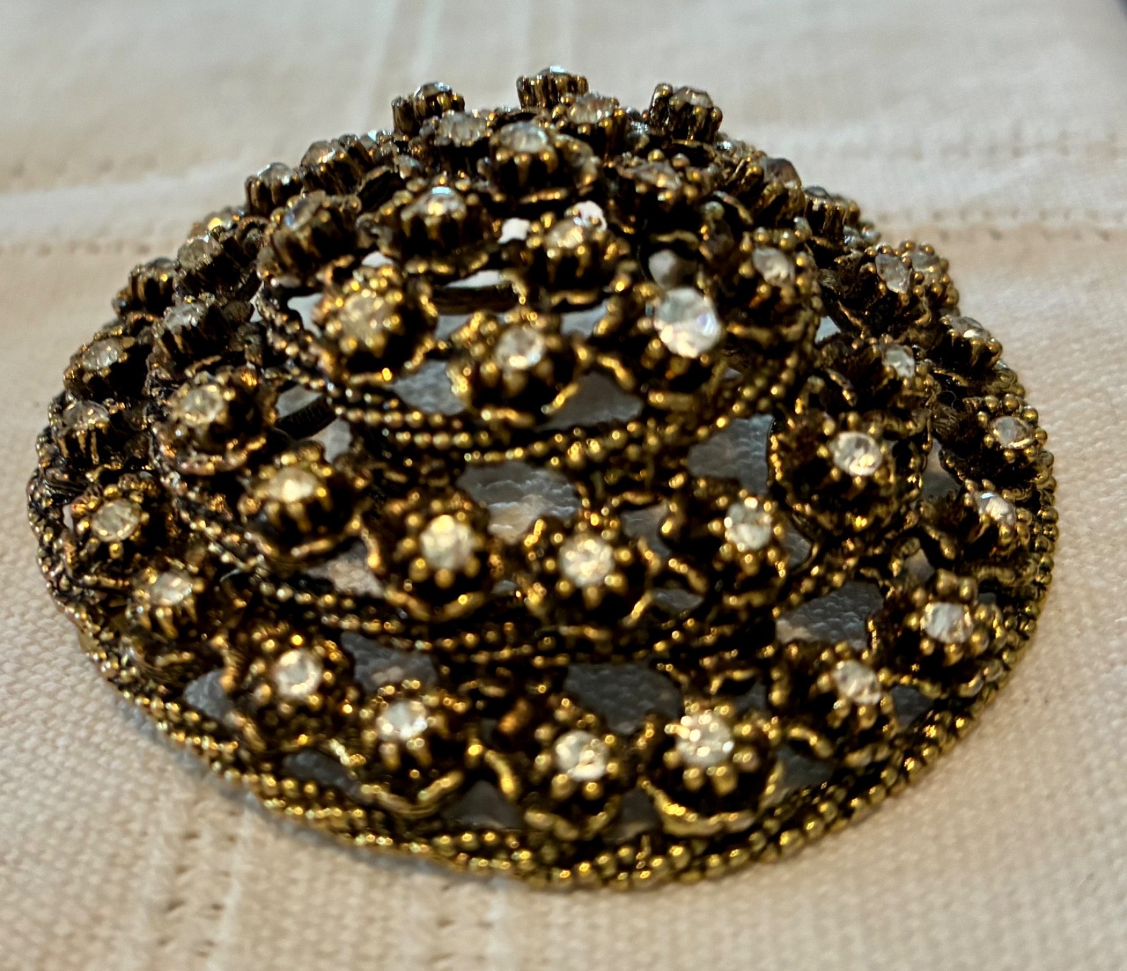 Vintage brooch, domed layered brooch, bronze color, rhinestone PRICE REDUCED