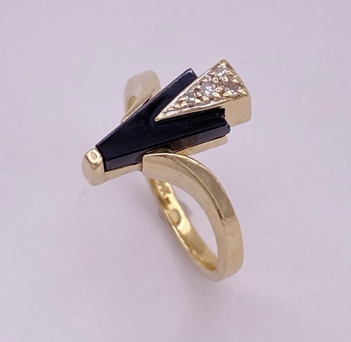 Art Deco Inspired Vintage Ring 14K Gold Onyx and Diamond