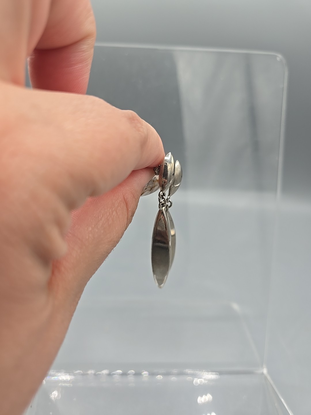Vintage Sterling Silver 925 Elongated Dangle Stud Earrings