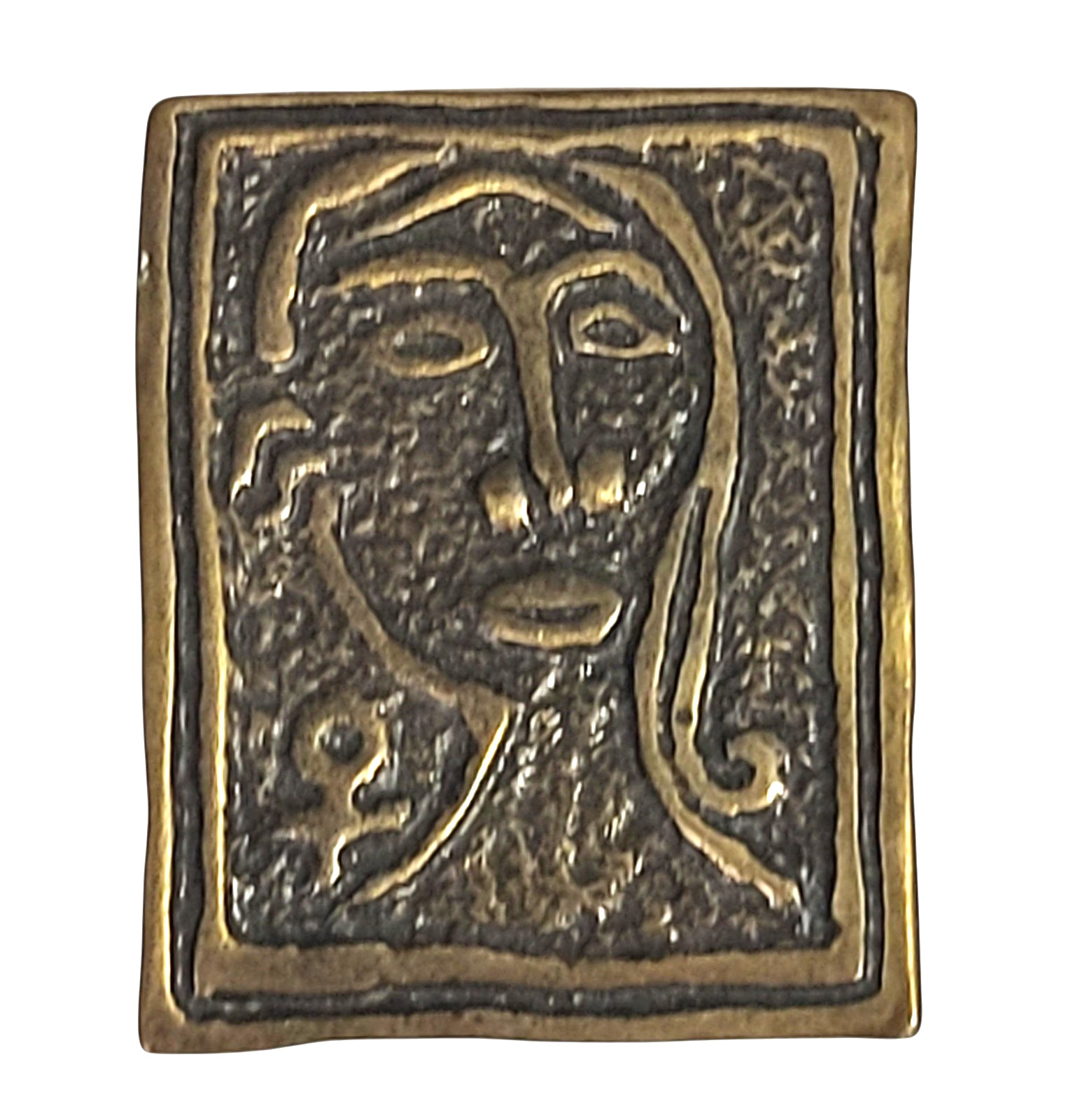 Vintage Brooch Pin Womans Face Cubist Indigenous Ethnic Brutalist African Estate