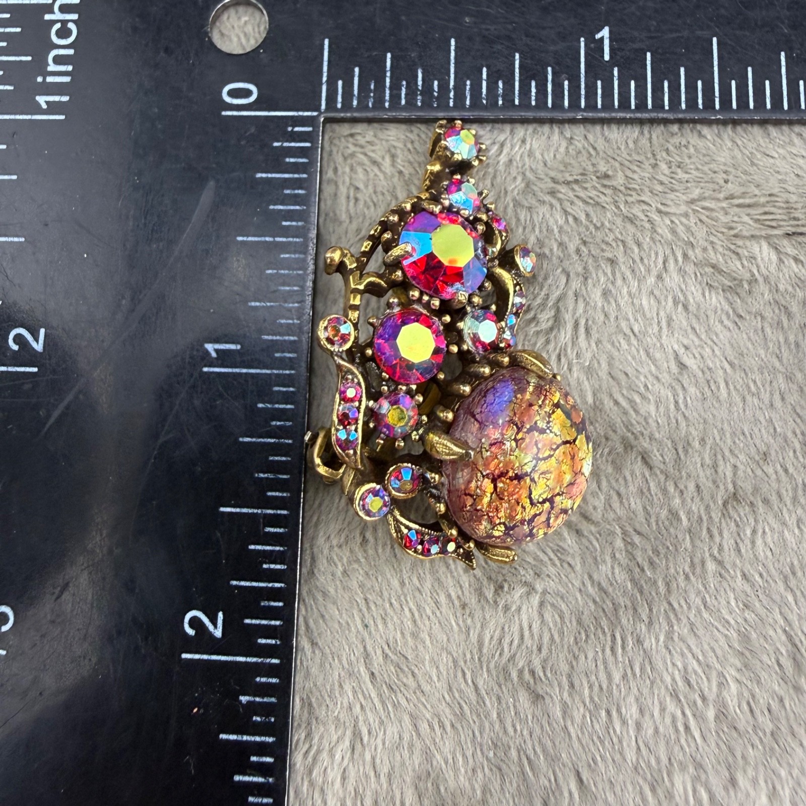 Vintage Hollycraft Rhinestone Clip On Earrings Dragon Gold Tone Pink
