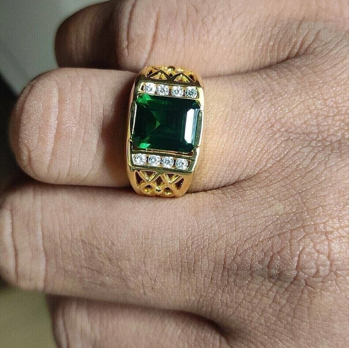 4.45Ct Green Lab Created Diamond Men’s Engagement Wedding 14K Gold Finish Ring
