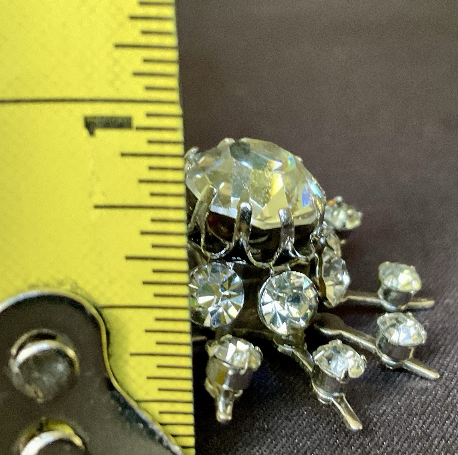 Vintage Coro Brooch Atomic Starburst Clear Rhinestone Silver Tone 1.5″ MCM Pin