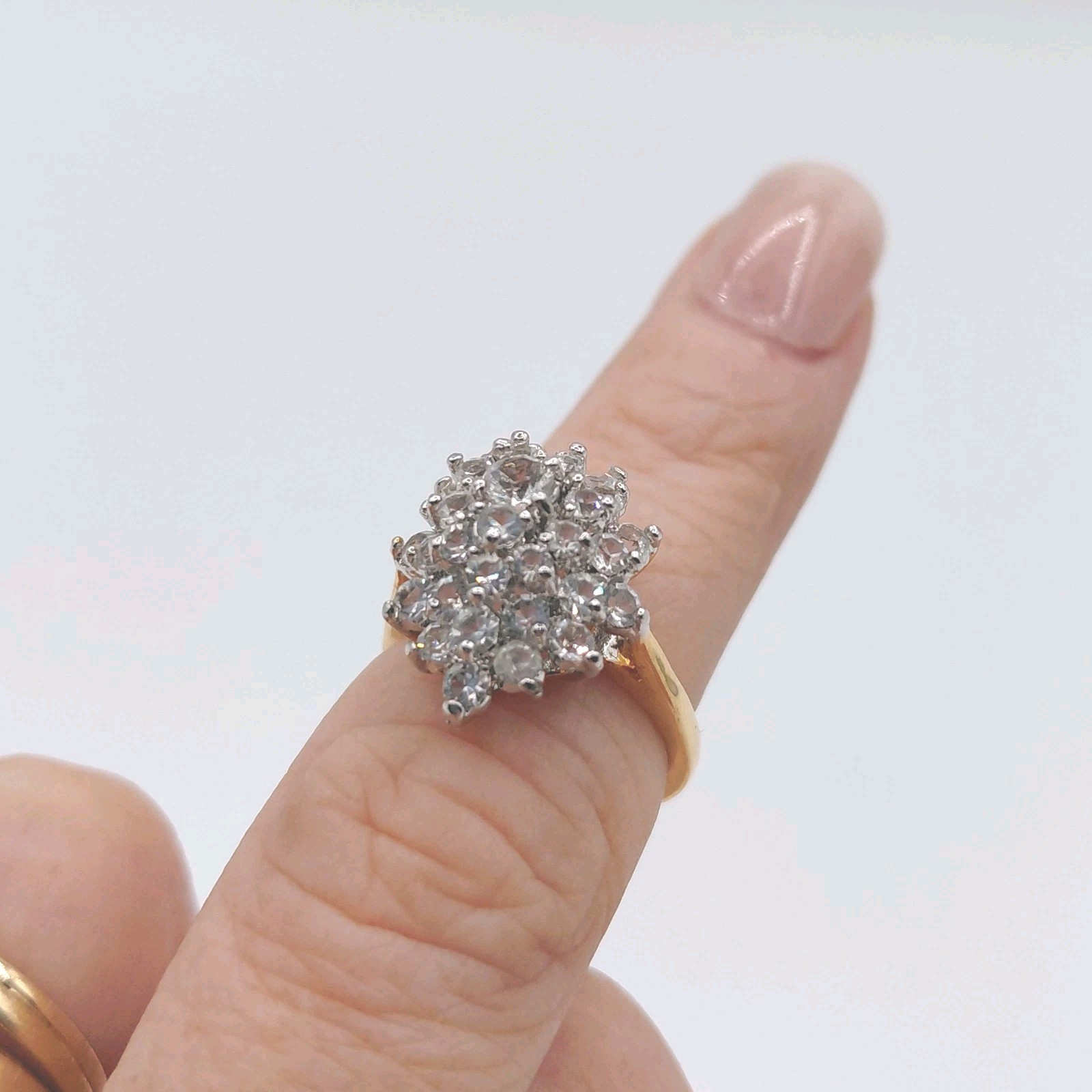 Vintage 18K GE Costume Cocktail Statement Ring CZ Size 6