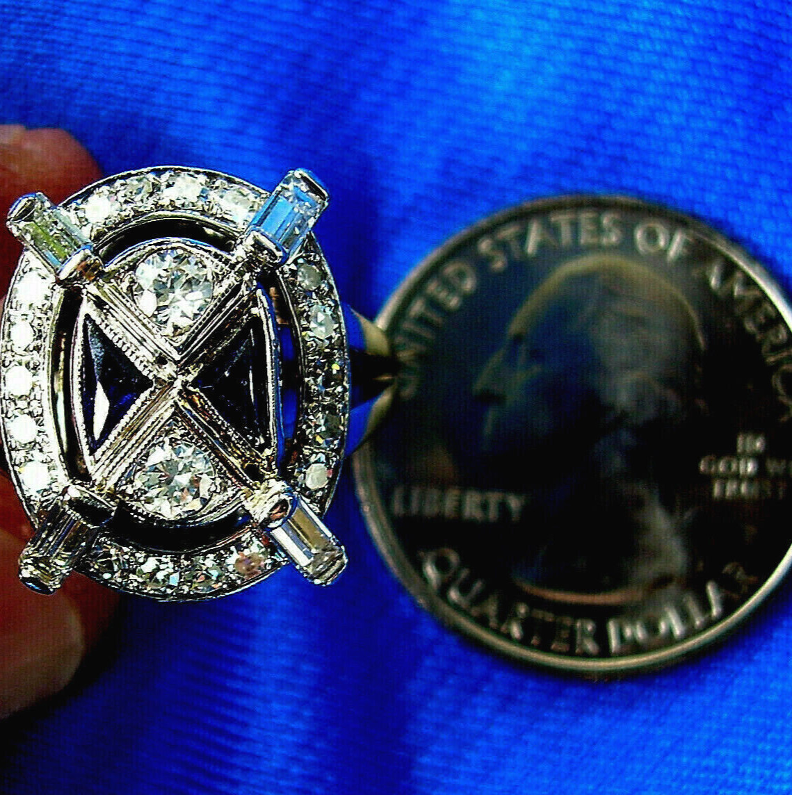 Original EARTH MINED DIAMOND Deco Sapphire Engagement Ring Vintage 18K GOLD