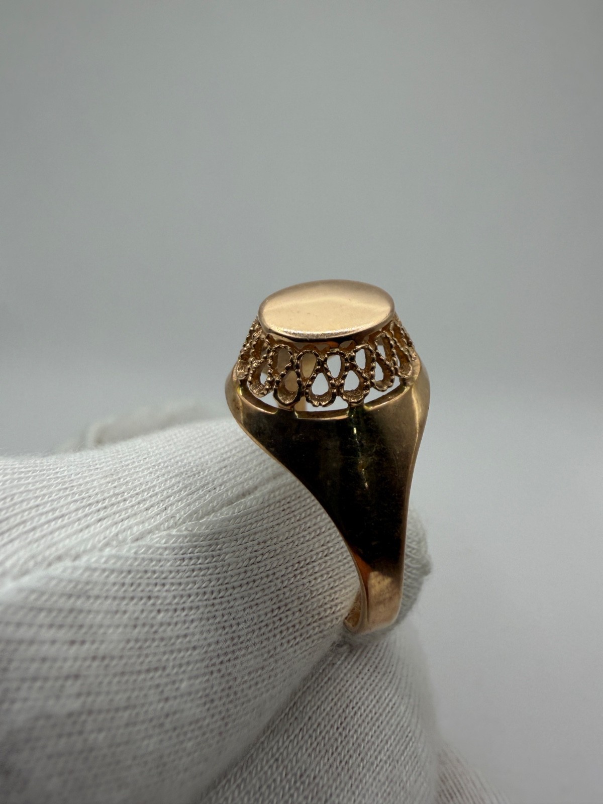 Vintage Soviet 14K Rose Gold Signet Ring 583 USSR Oval Ring Size 9.75 – 3.74g