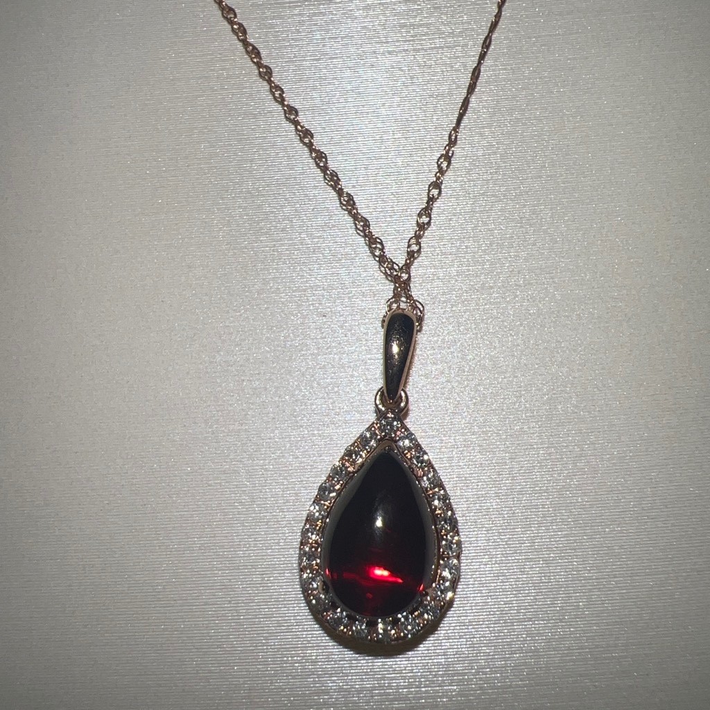 Vintage Garnet Stone, 14K Rose Gold 17 inch Delicate Chain
