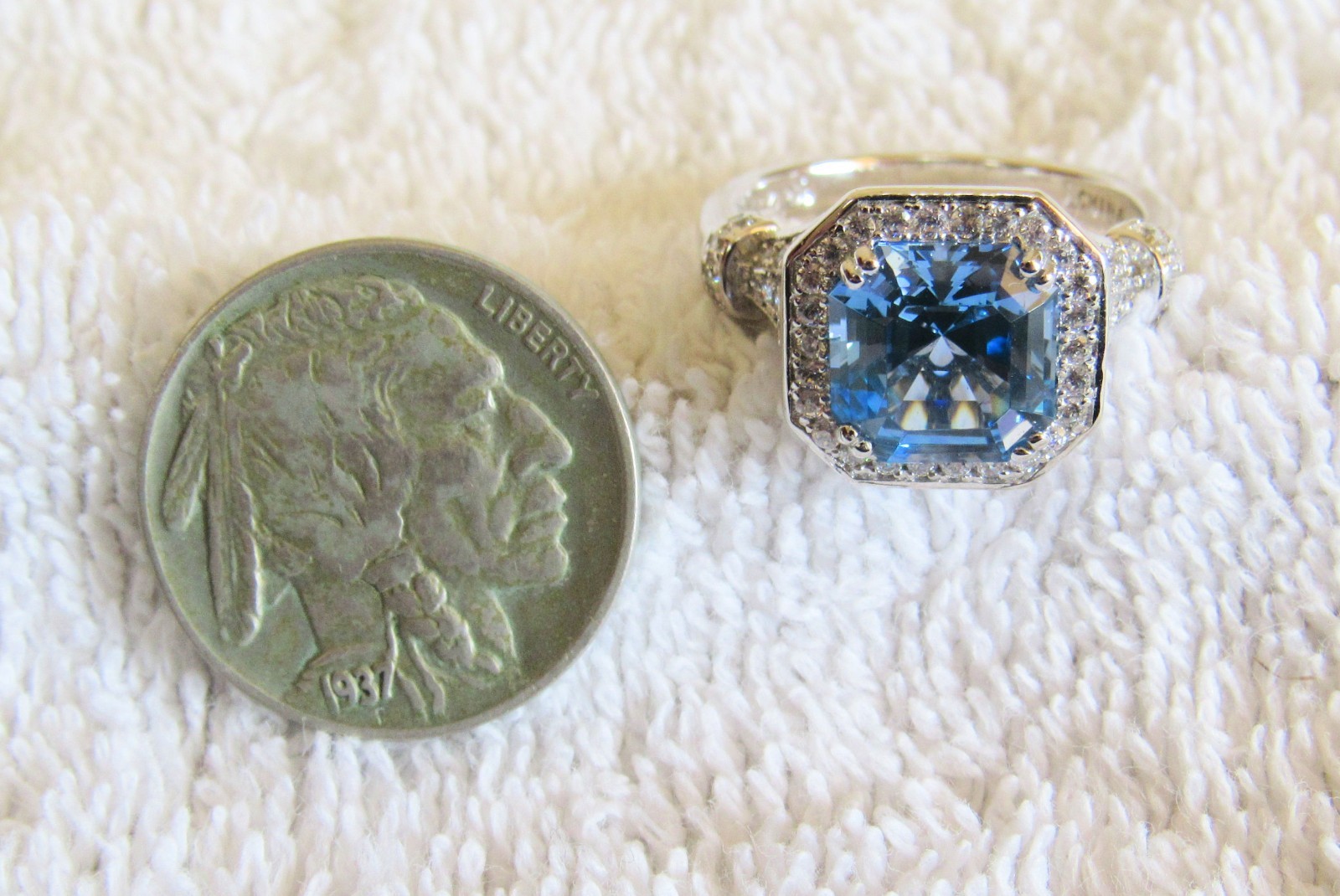Sterling Silver & Faceted Blue Stone & Cubic Zirconia Matching Pendant & Ring