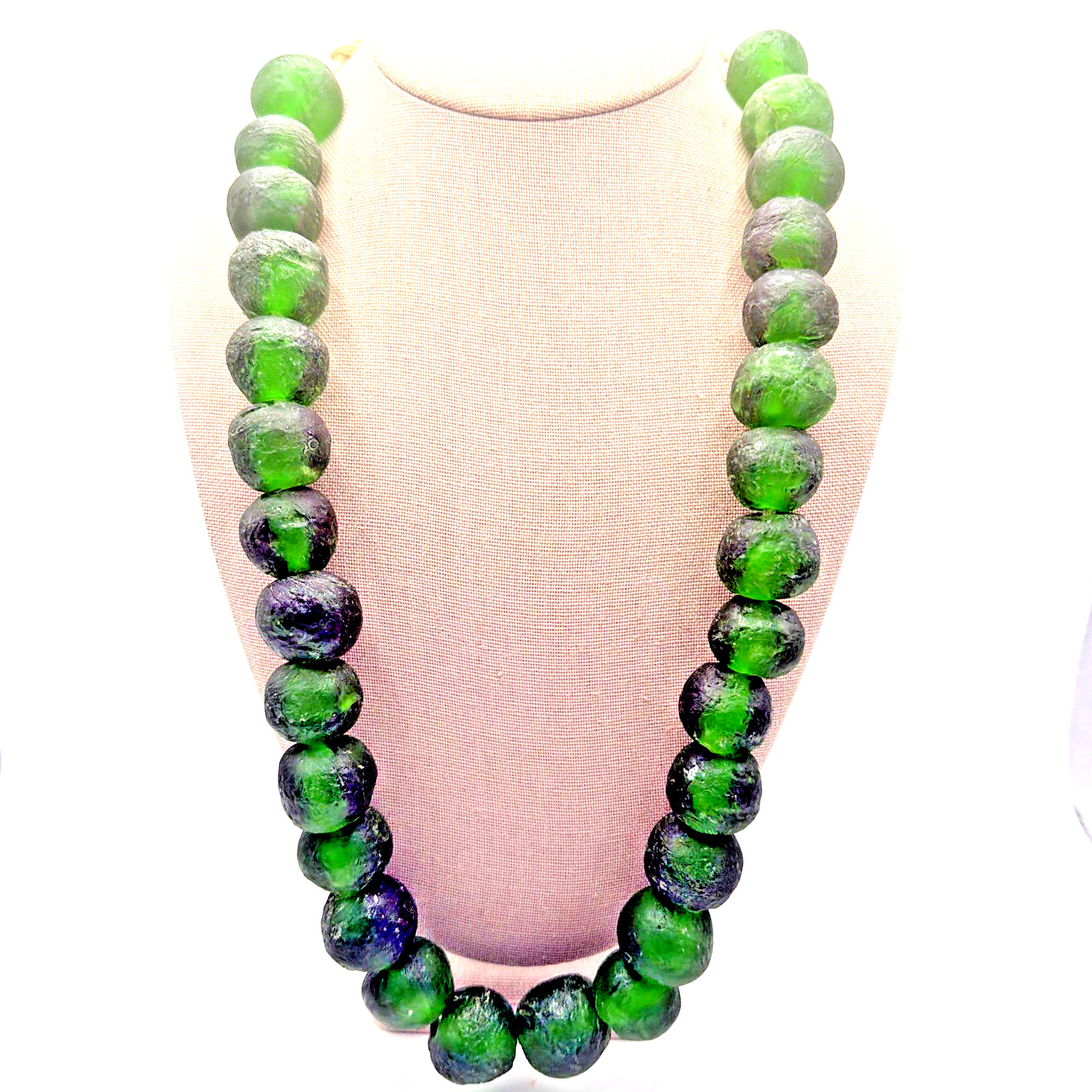 African Recycled Green Glass Trade Beads Large
