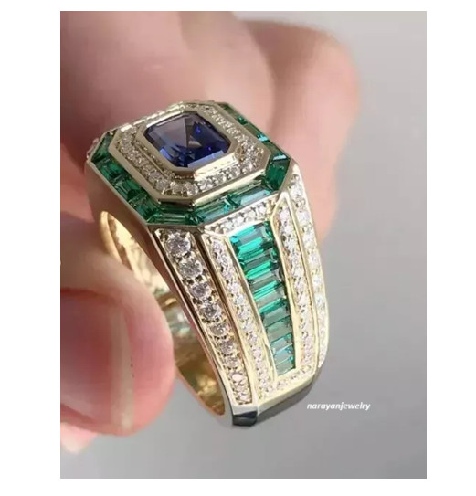 2.50Ct Emerald Cut Lab-Created Tanzanite Men Wedding Ring 925 Sterling Silver