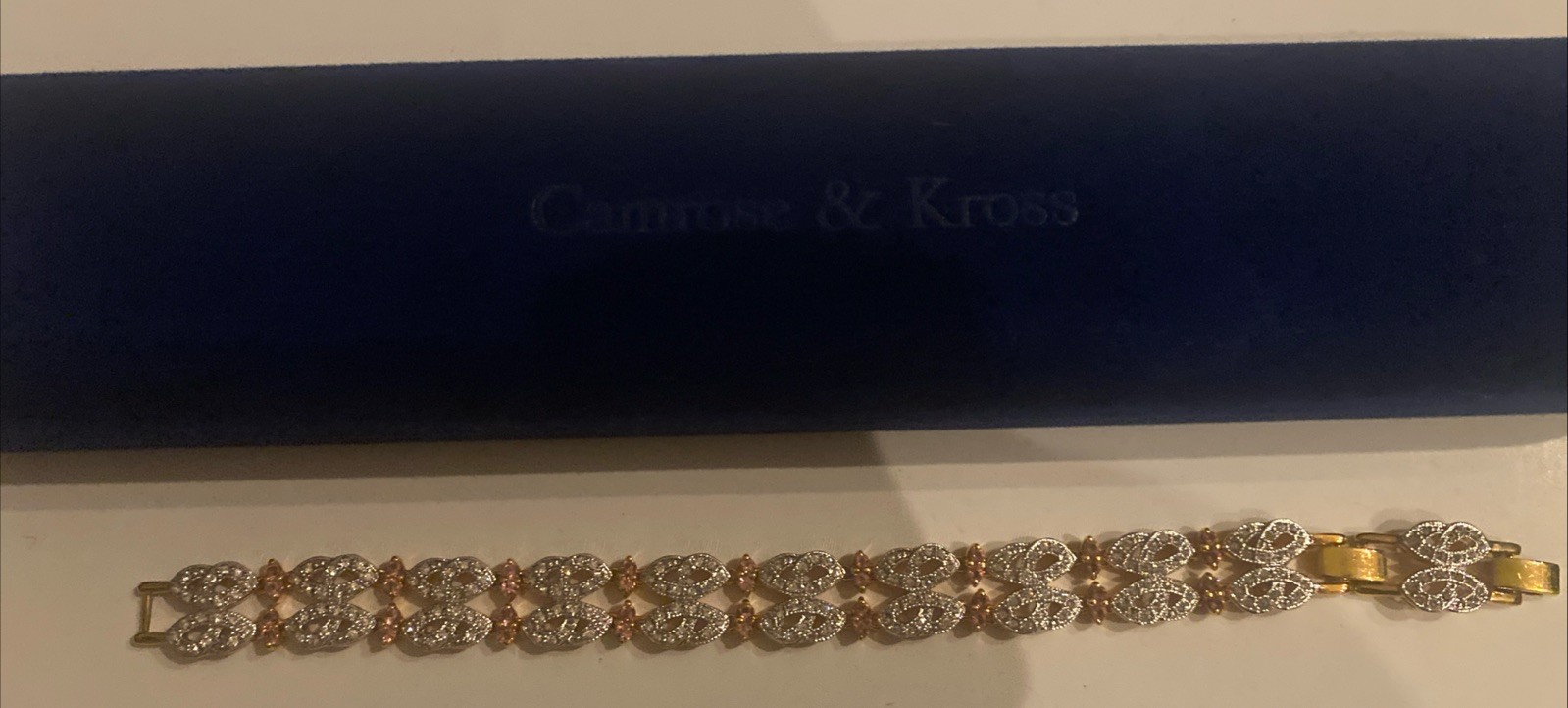 Camrose & Kross JBK Jacqueline Kennedy Pink Stones Crystal Gold Channel Bracelet