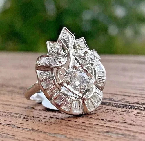 Art Deco Style Round Cut Lab Created Diamond 925 Silver Women’s Engagement Ring