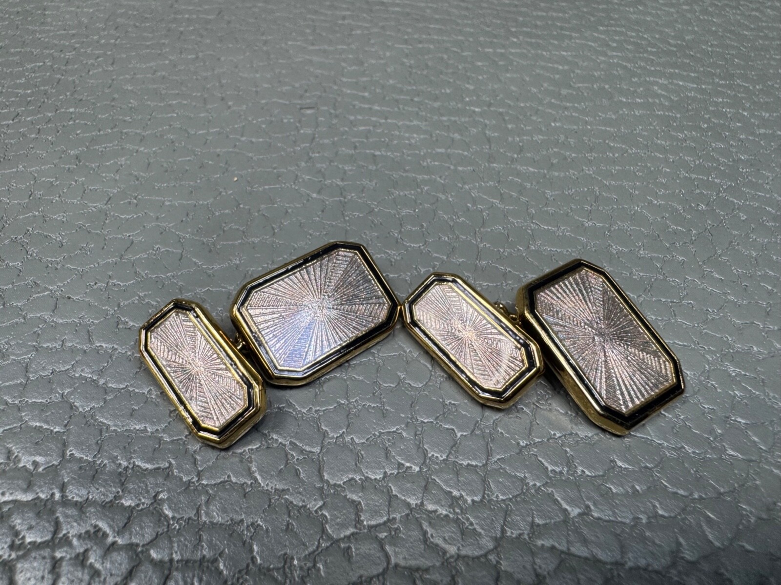 Enamel Metallic Sunburst Cantaloupe Color Yellow Gold Plated Cuff Links