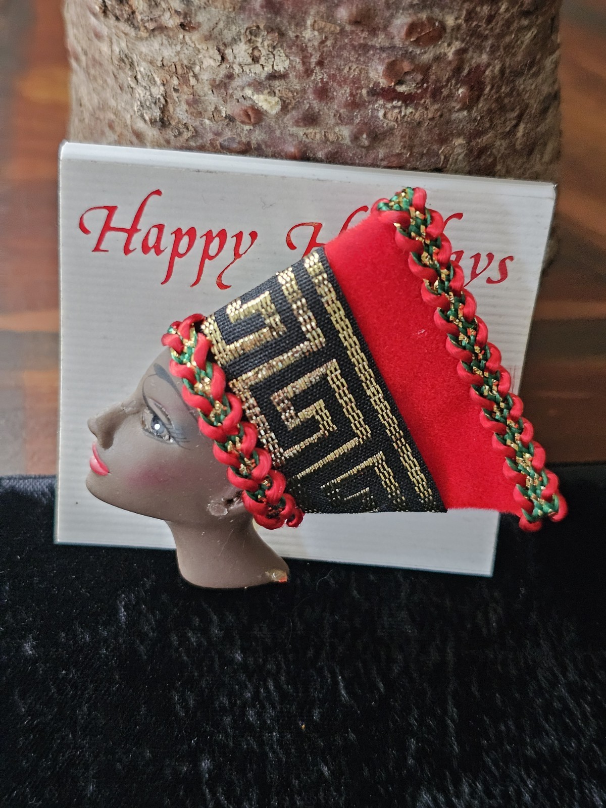 Vtg Brooch Fashion Jewelry African Woman Face Head Pin Kente Wrap Holiday