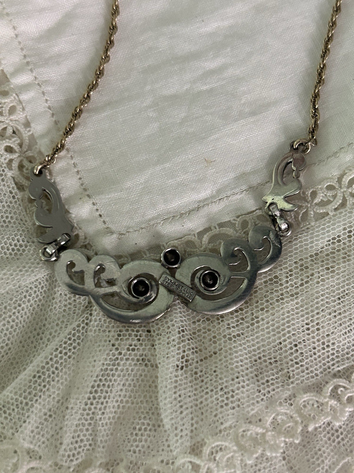 Symmetalic Vintage Sterling /14k Gold Amethyst Scroll Design Necklace