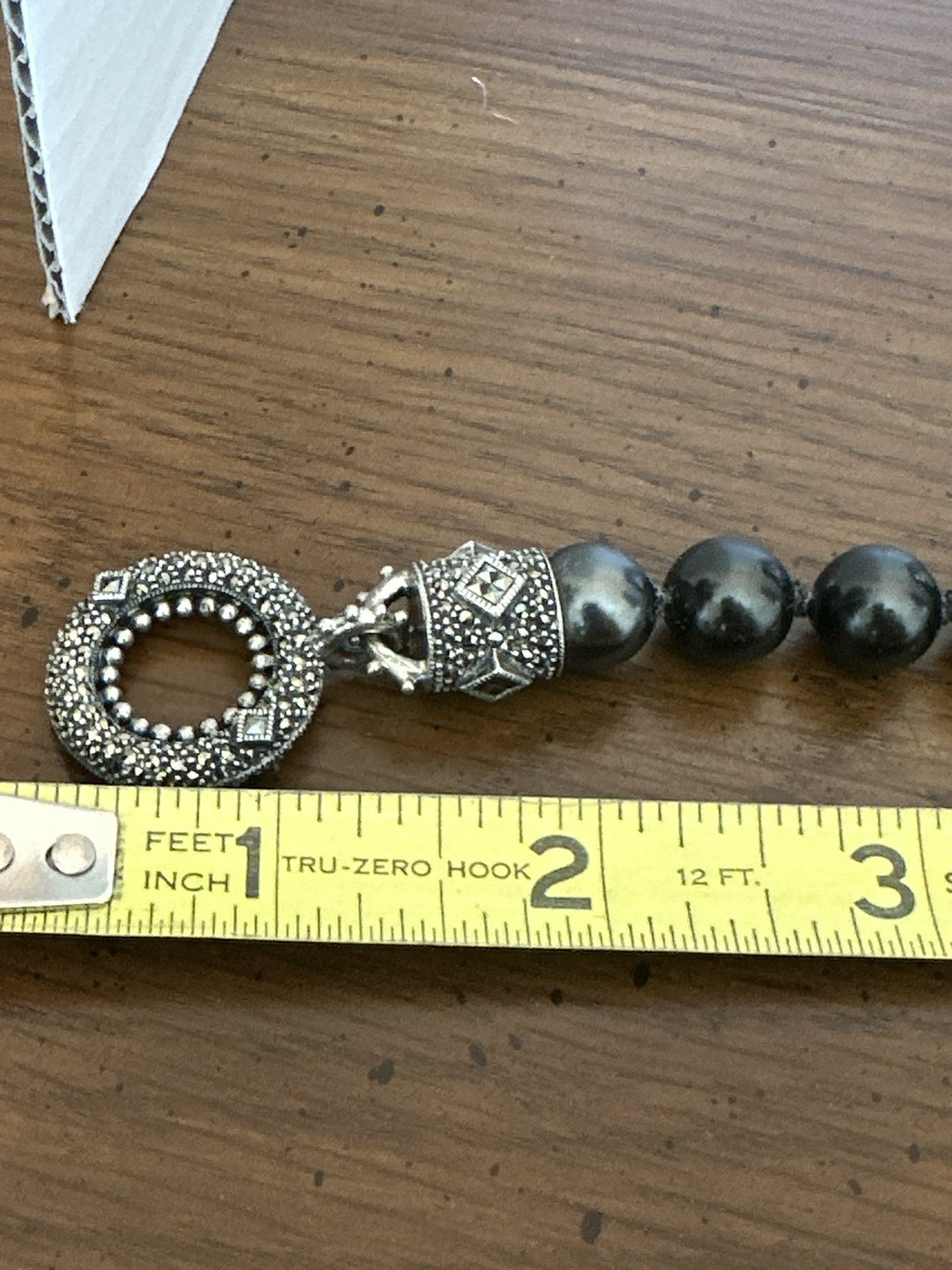 Judith Jack Sterling Marcasite Faux Dark Gray Pearl Necklace