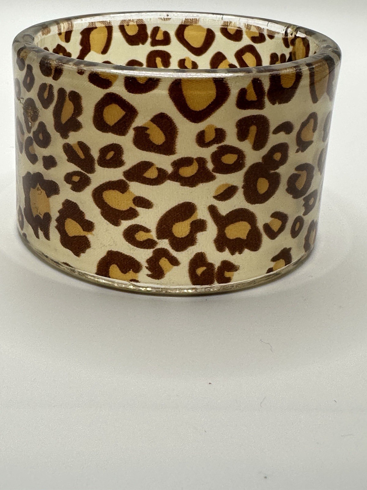 VINTAGE Lucite? Acrylic? Leopard Animal Print Wide Bangle Bracelet Size 8