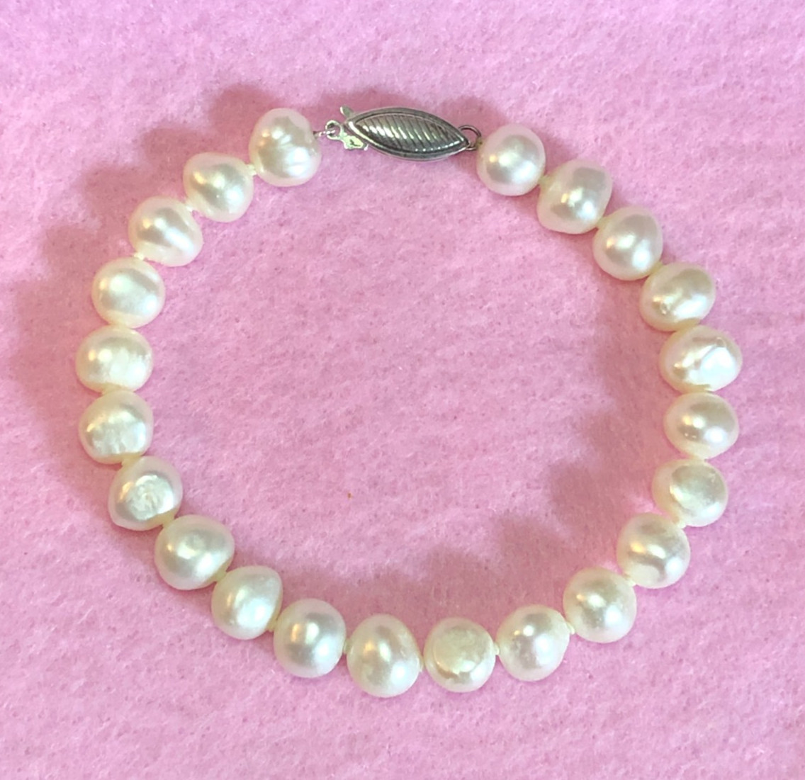 Vintage Genuine Real Freshwater Pearl Bracelet Sterling Silver 925 Knotted P18