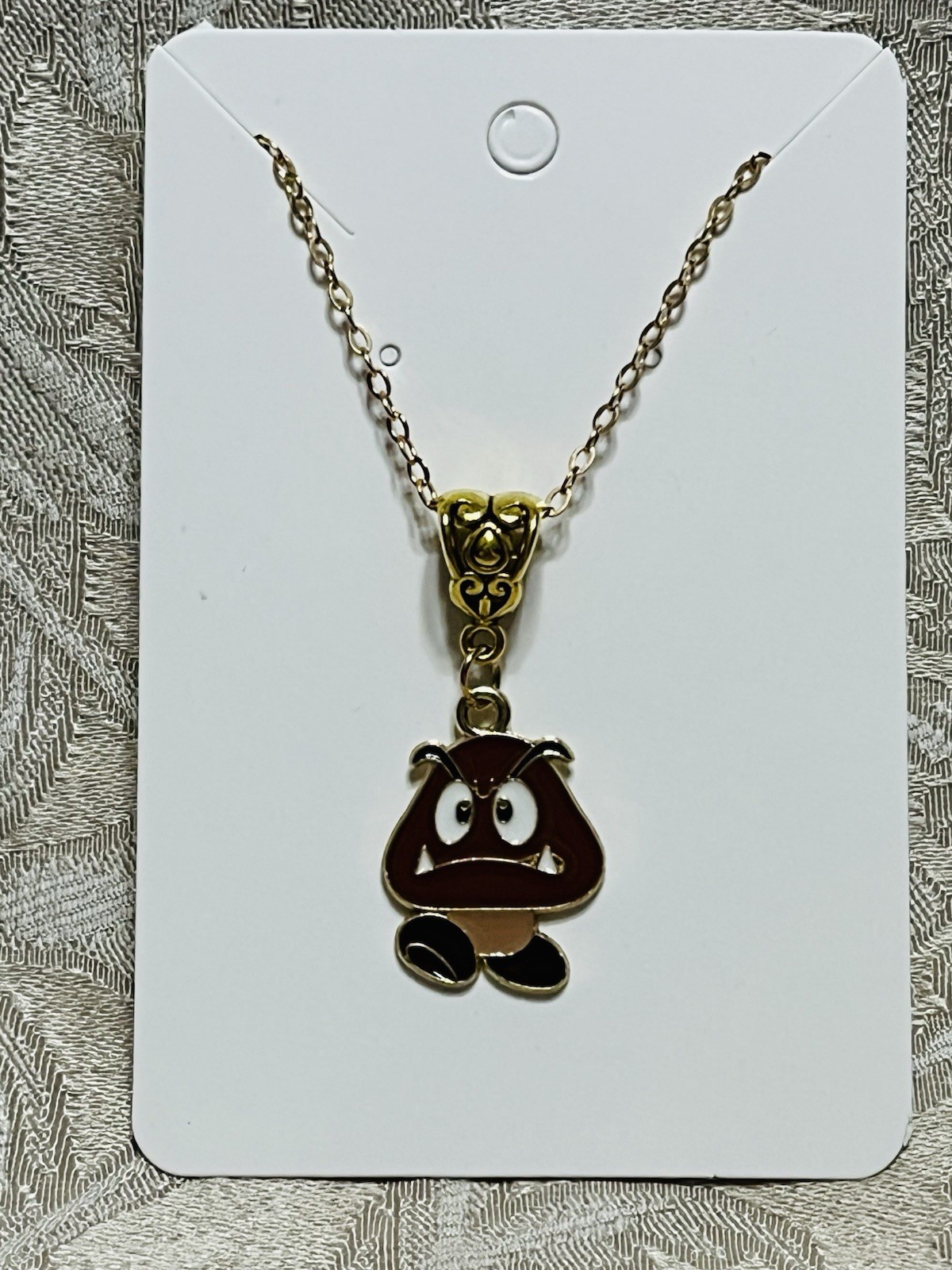 Cartoon Goomba Mario Video Game Gold Enamel Bohemian Fashion Trendy Necklace 18”