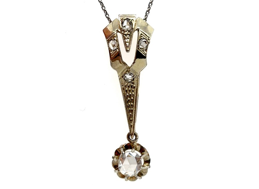 Victorian Rose Cut Diamond Pendant Necklace 14K & 18K Gold Mined Original 1890’s