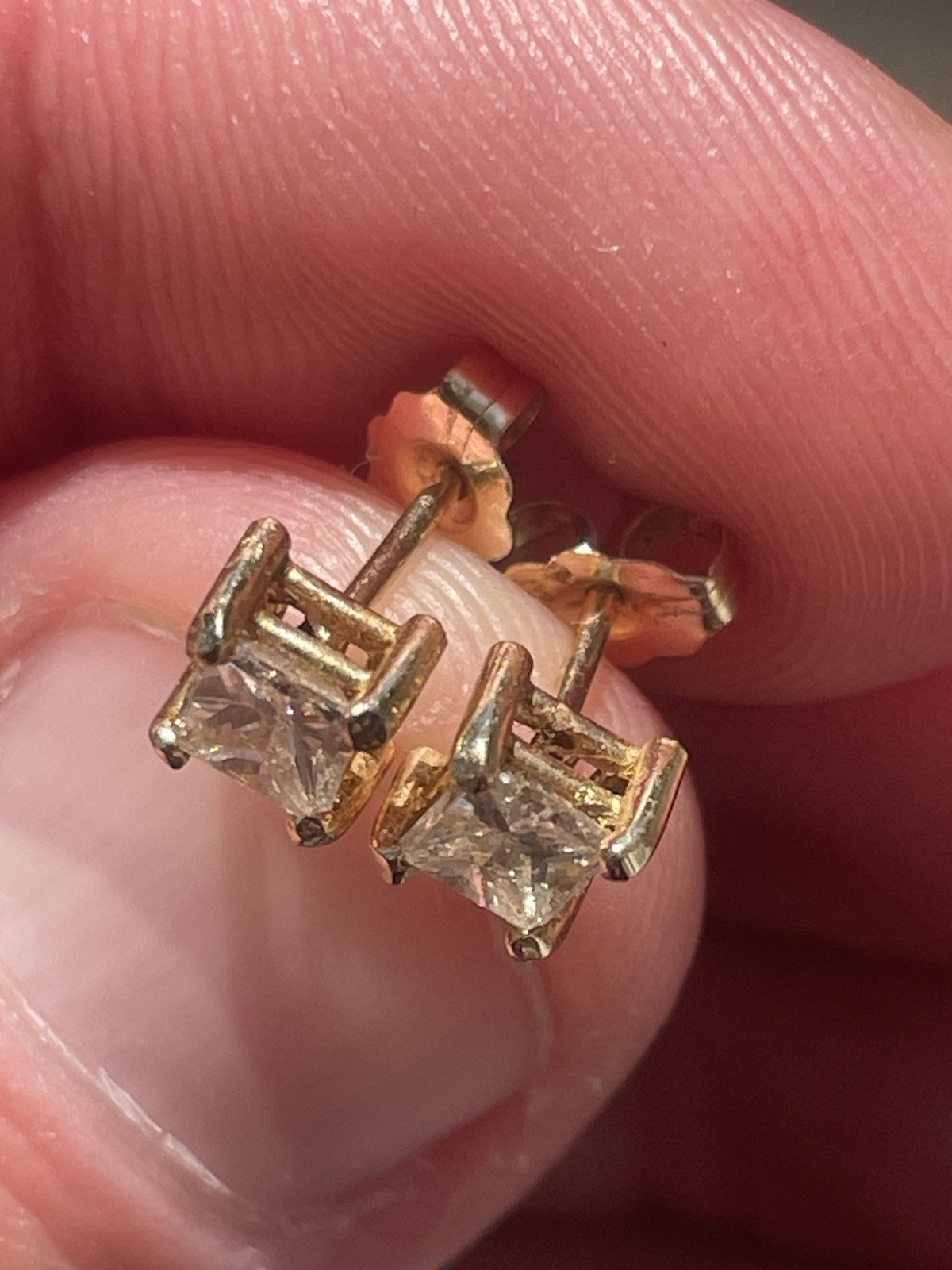 Vintage Estate Diamond Earrings 14K Solid Yellow Gold Clean Set!