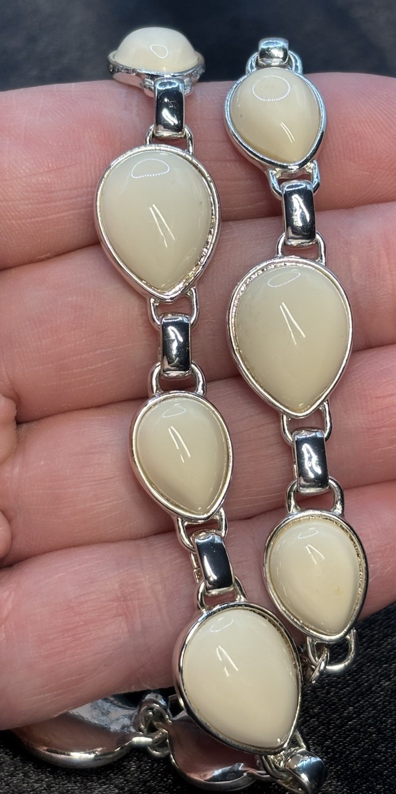Vintage Napier Link Necklace Bracelet Cream Silver Tone