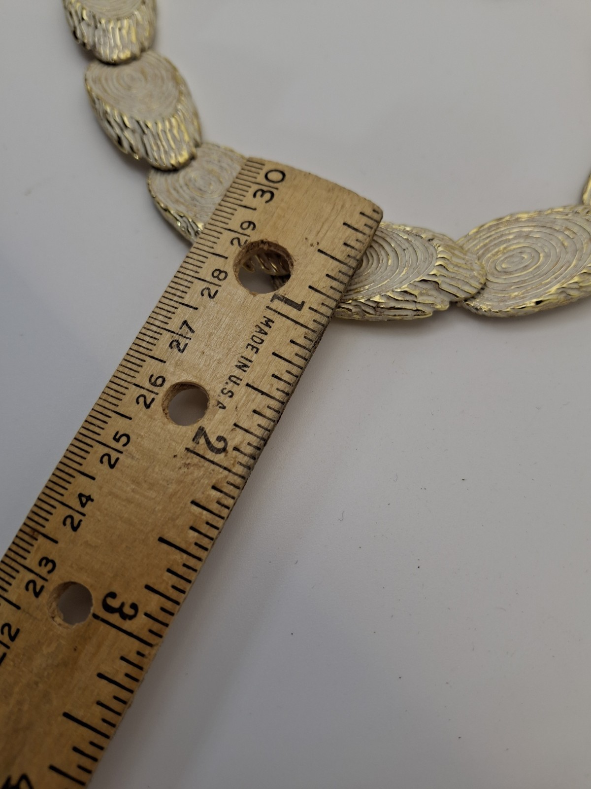 Vintage BSK Collar Link Necklace White Enamel Log Slices Trees Cabincore Nature