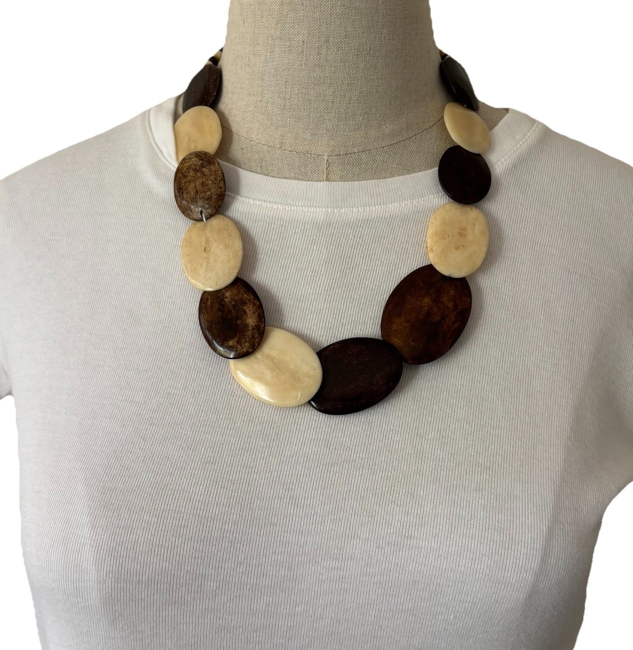 Vintage Bone & Wood Necklace Handmade Graduated