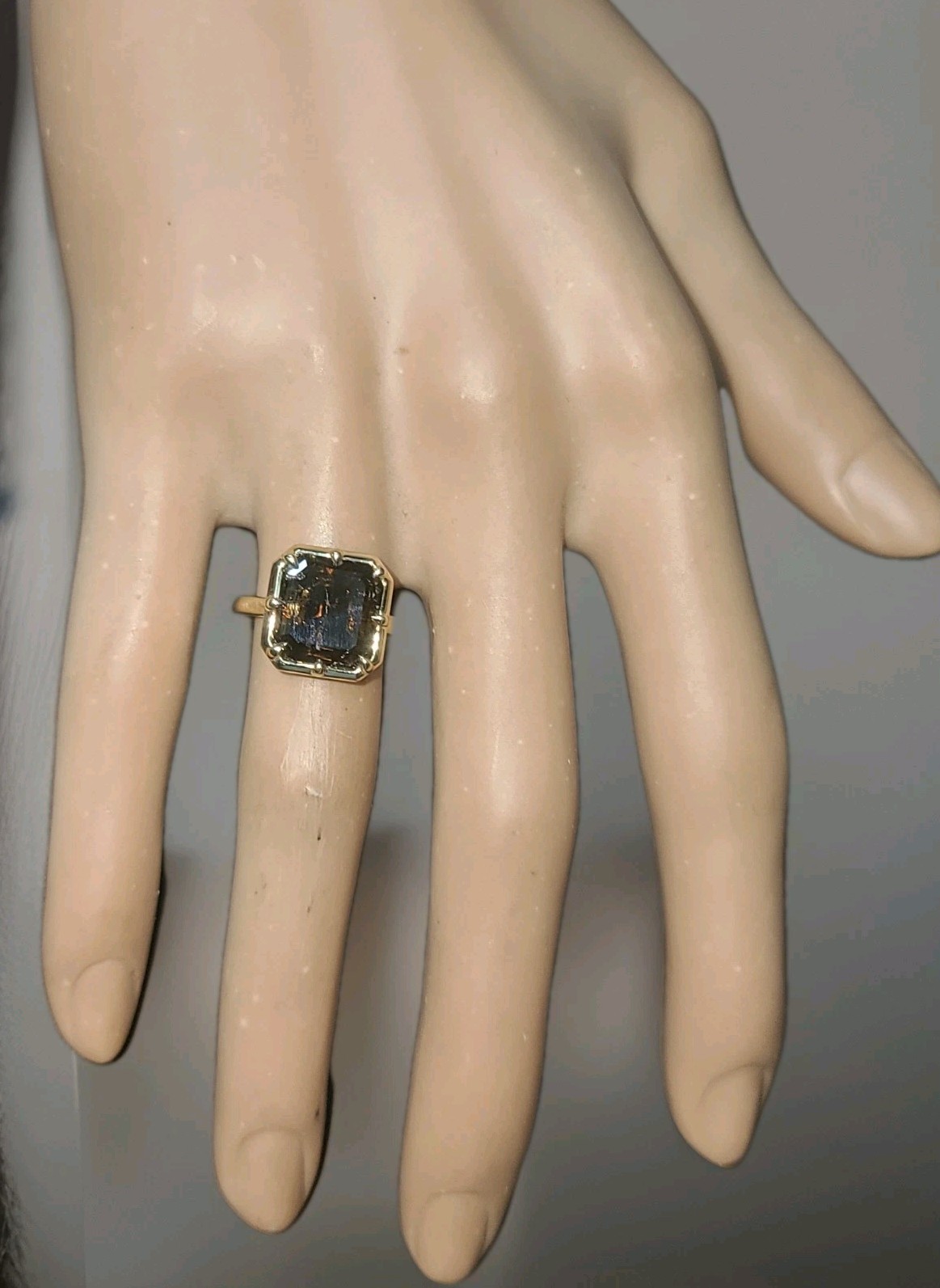 14k Yellow Gold Engagement Ring 4.46ct.Natural Asscher Cut Champagne Diamond