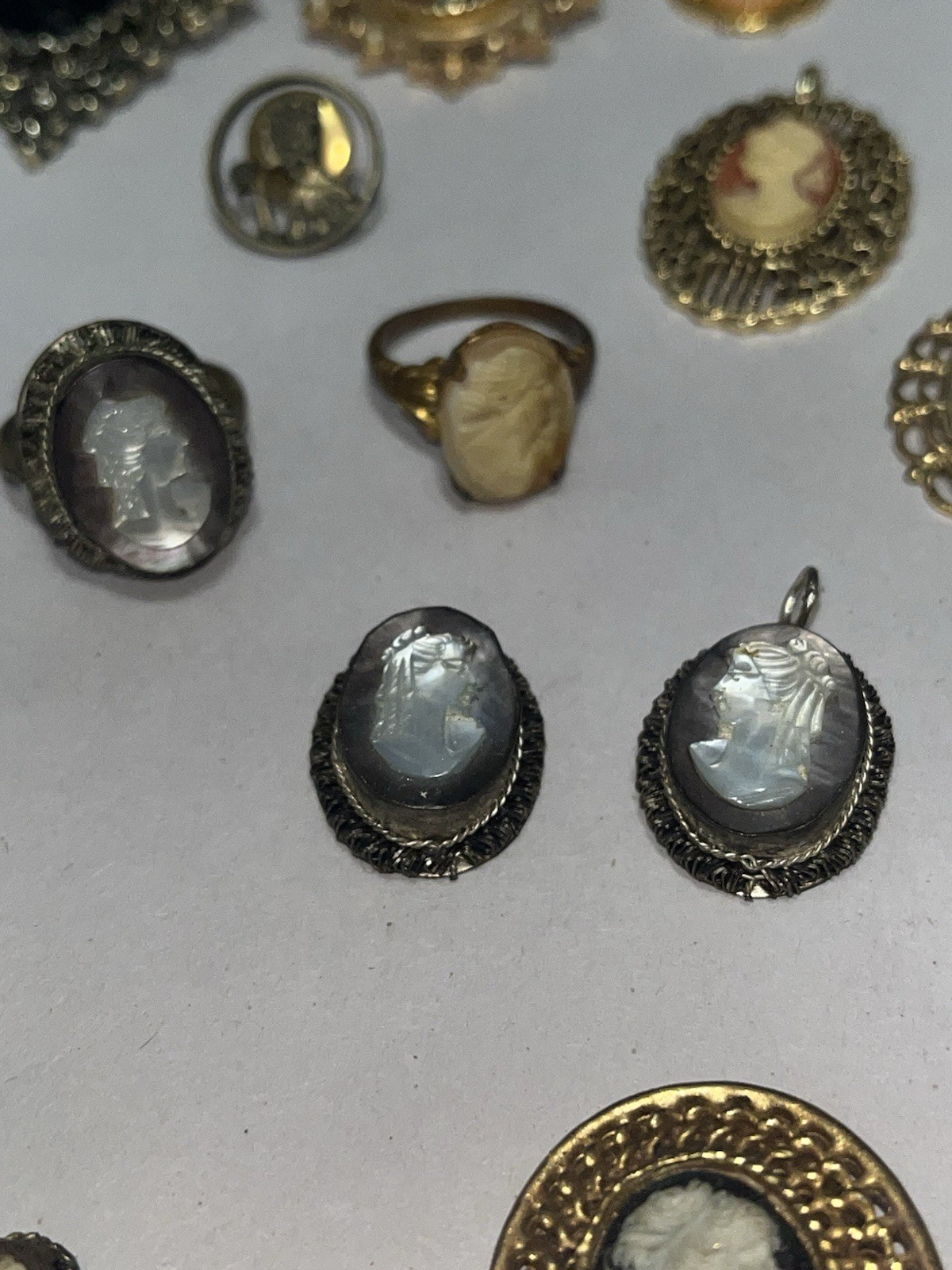 Vintage Cameo Jewelry Lot Wearable & Broken Pieces Sterling Costume Modern