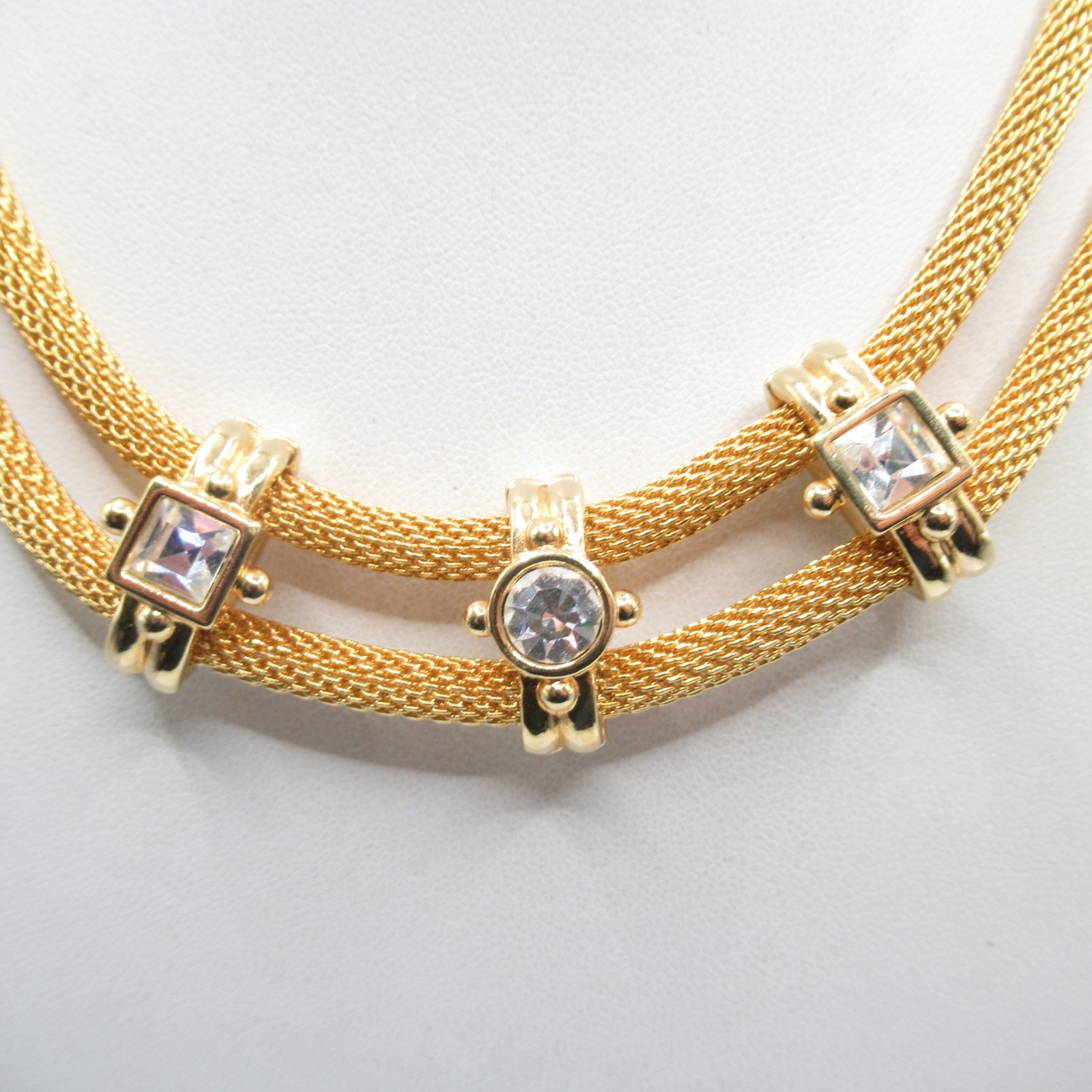Rolled Mesh Crystal Vintage Double Strand Necklace Fashion MCM