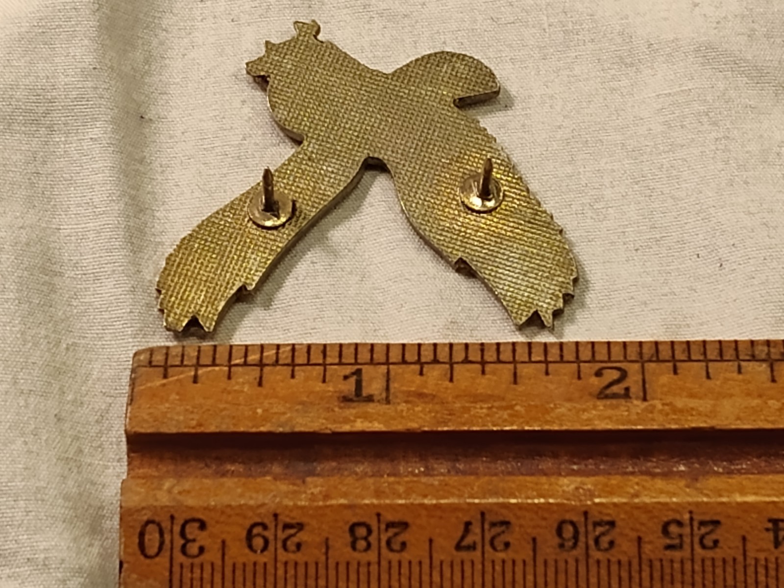 Vintage Brown Red Gold White Soaring Bald Eagle Lapel Pin 2″ Span