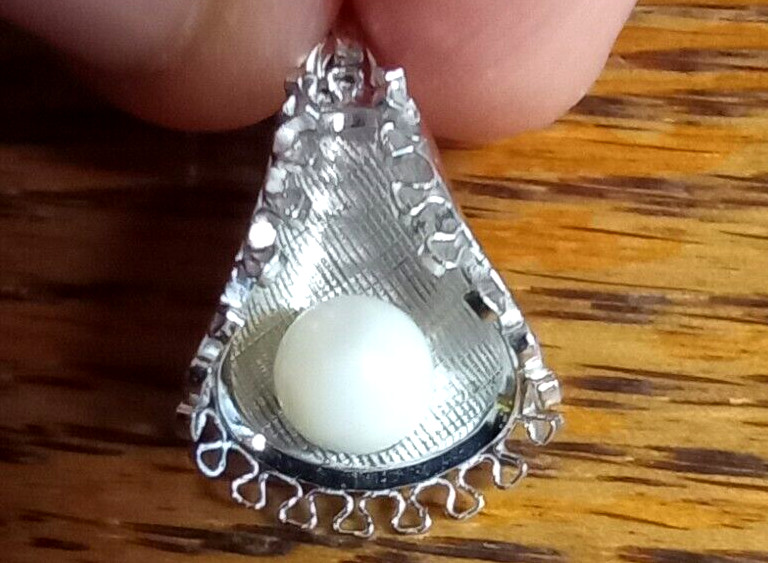 Vintage Sterling Silver Pearl Pendant Oyster Clam Shell Fan Nautical Charm 925