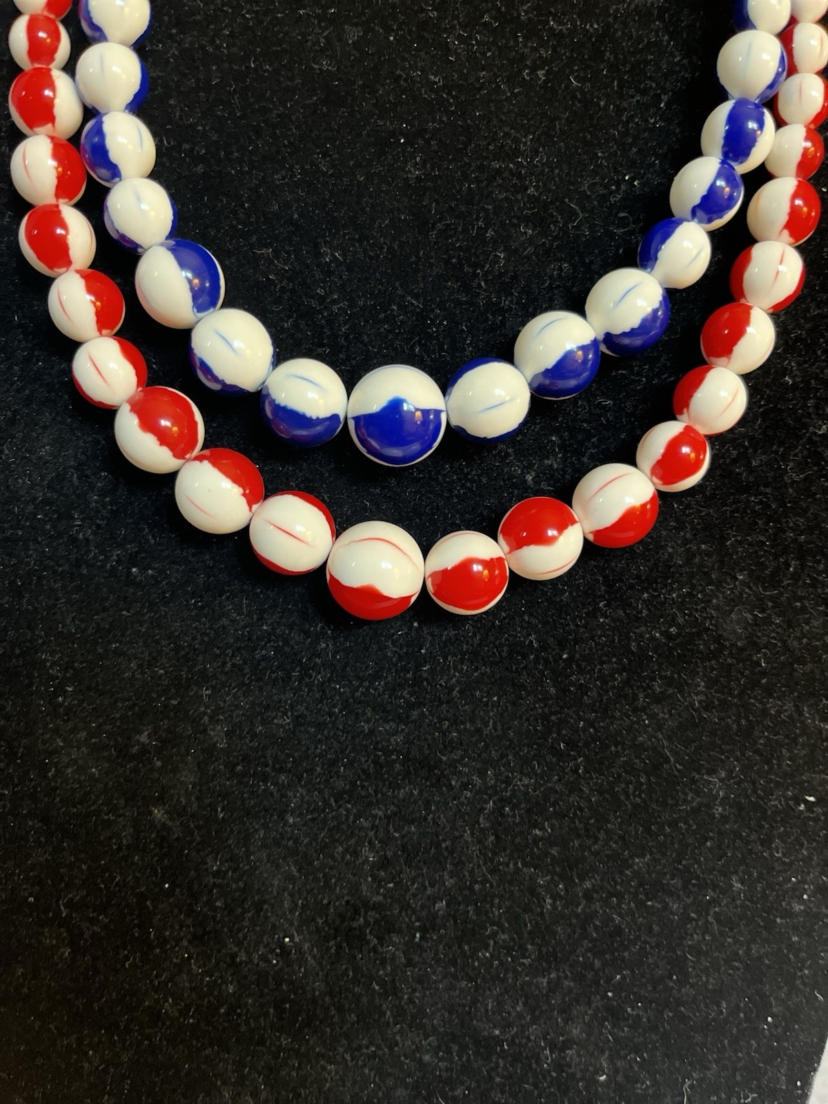 RARE Vntg Signed FLORENZA Red White & Blue Patriotic Enamel DBL Strand Necklace