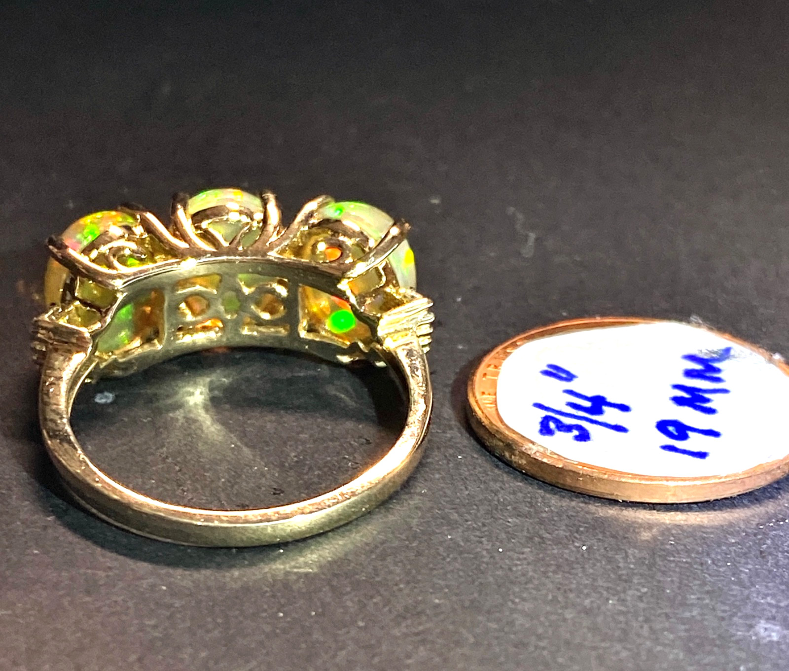 Dazzling 14kt Yellow Gold Ethiopian Opal and Diamond Ring Size 7 1/4 7.25