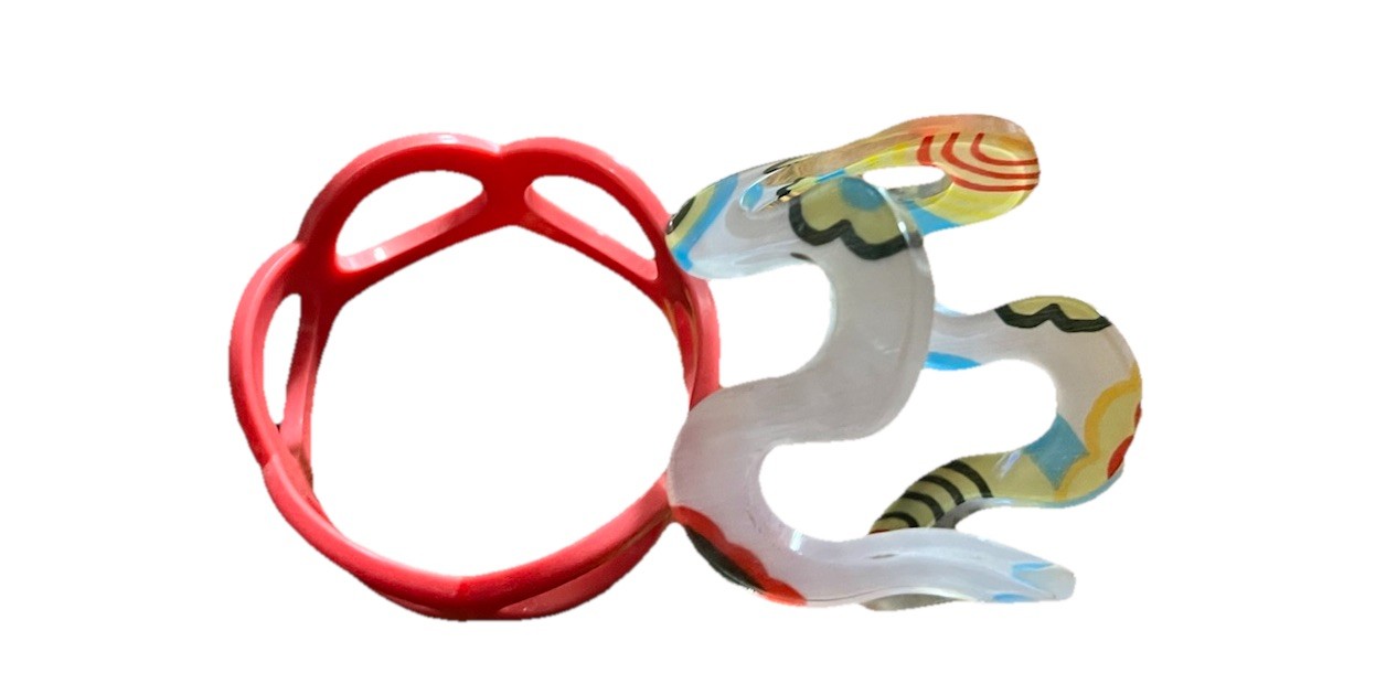 Lucite Wide Marbled Swirl Chunky Bangle Bracelet Vintage Lot of 2