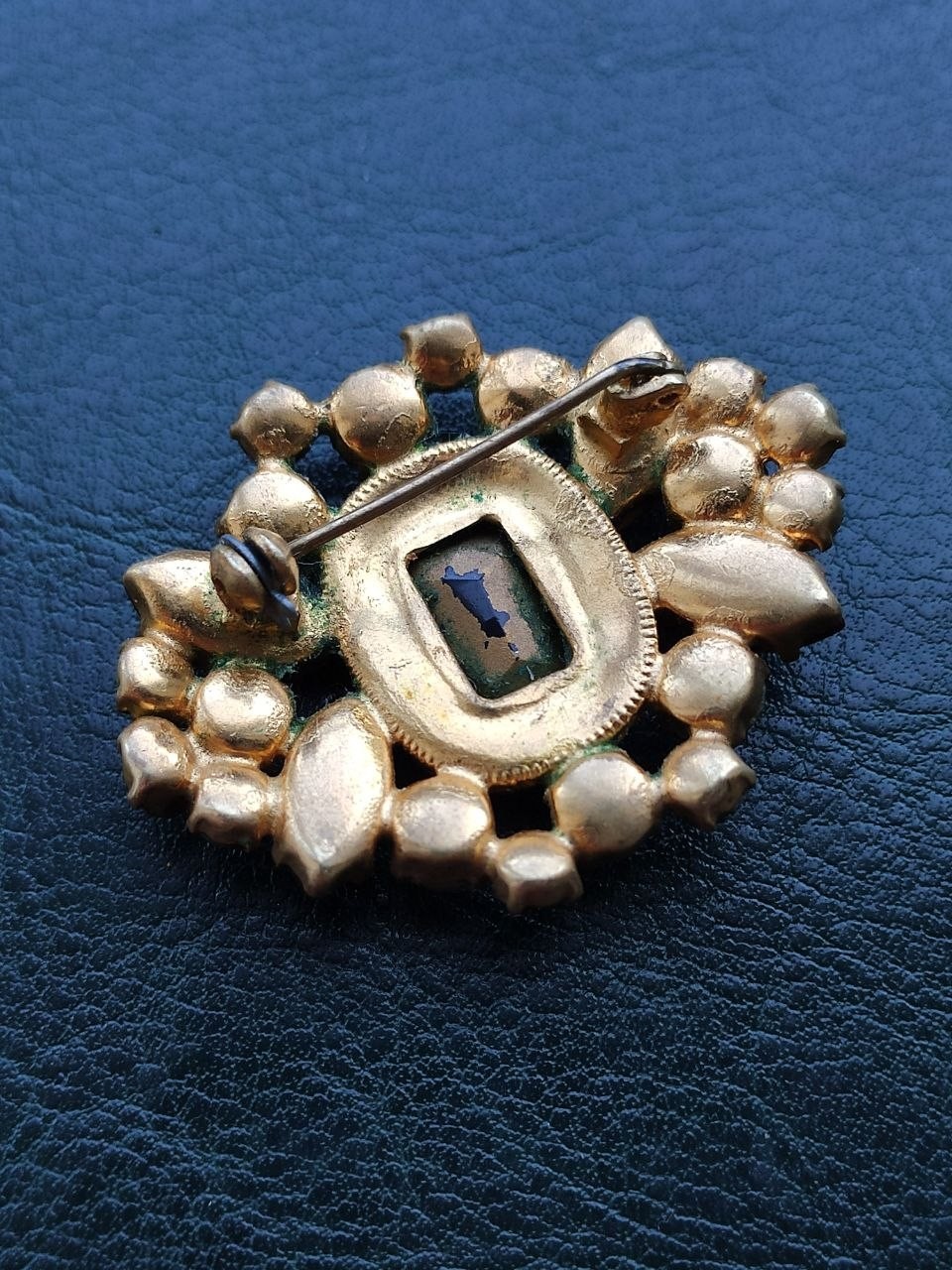 Vintage Czech Glass Brooch Red Pink Rhinestone Gold Tone Czechoslovakia Jewelry