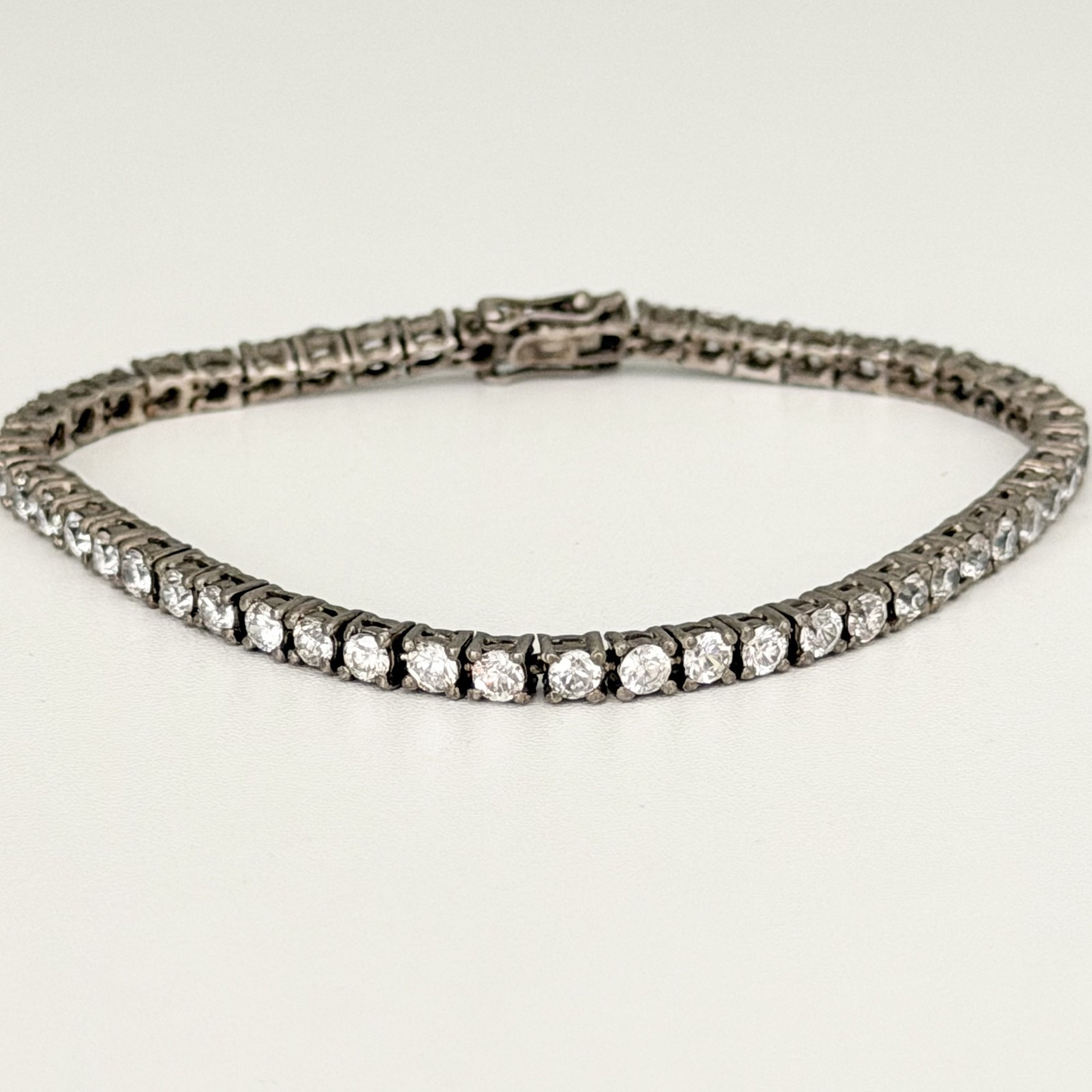 Vintage 925 Sterling Silver Clear CZ Tennis Bracelet 7″