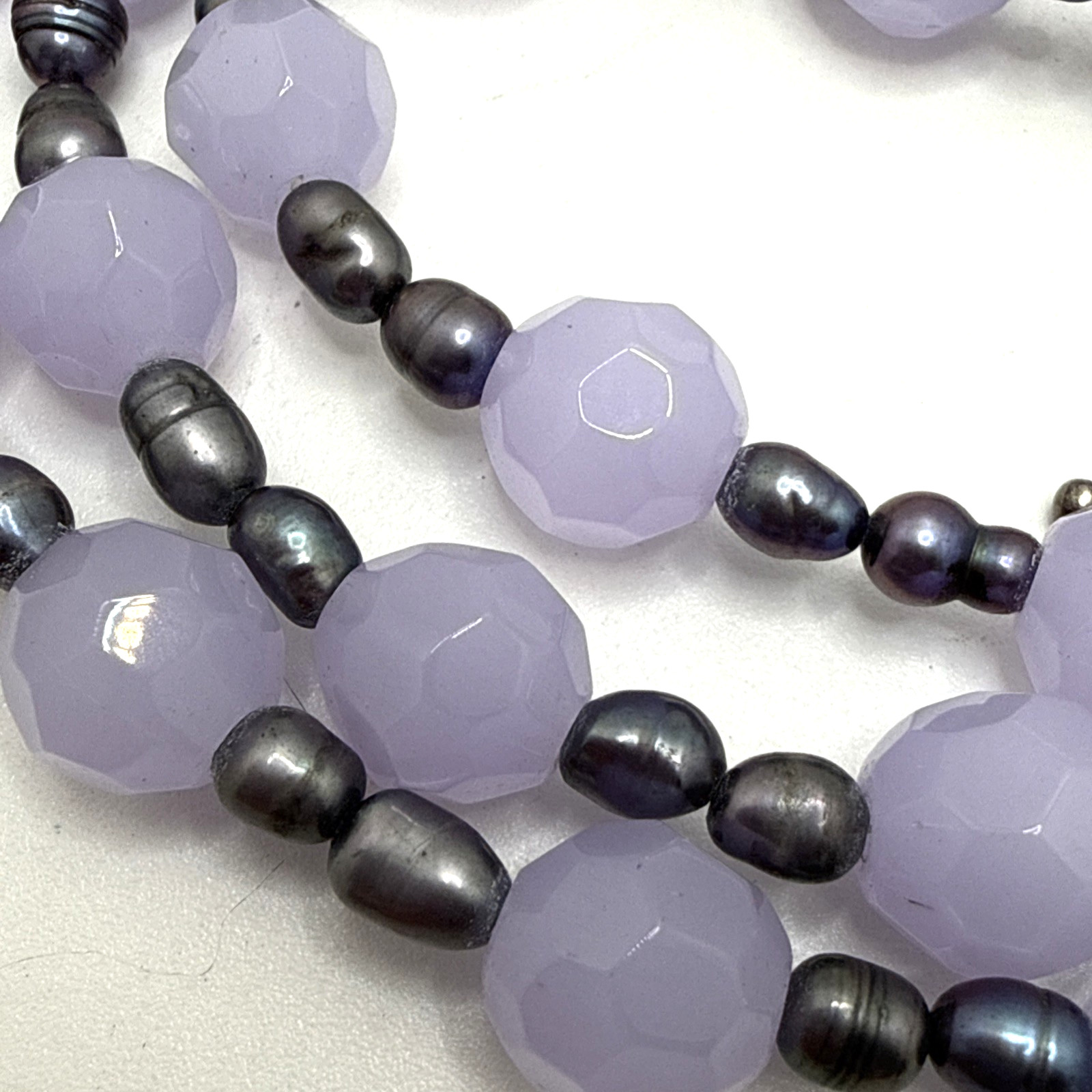 Genuine Baroque Pearl Purple Faceted Glass Bead Necklace 925 Sterling Silver 23″