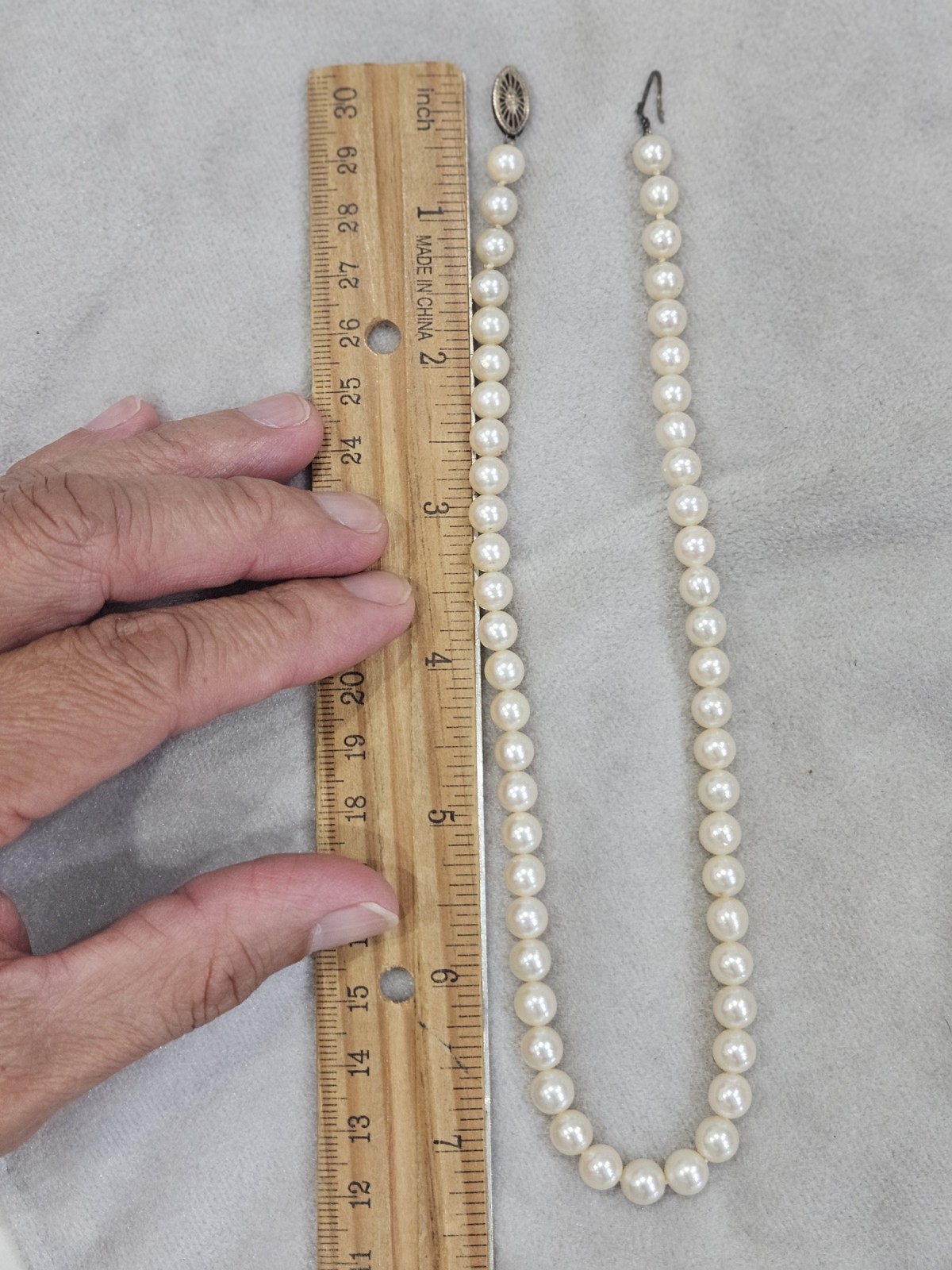 15” Japanese Cultured Akoya Pearl Necklace 14k White Gold clasp 6.4mm Stamp M