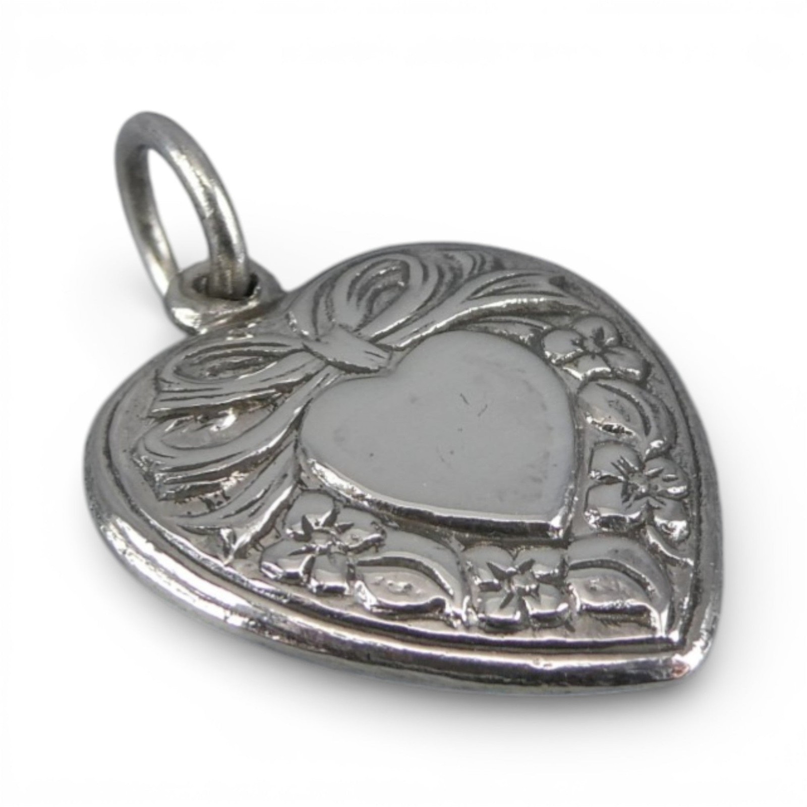 Sterling Silver BOW HEART For Bracelet NECKLACE PENDANT Vintage NEW Puffy CUTE!