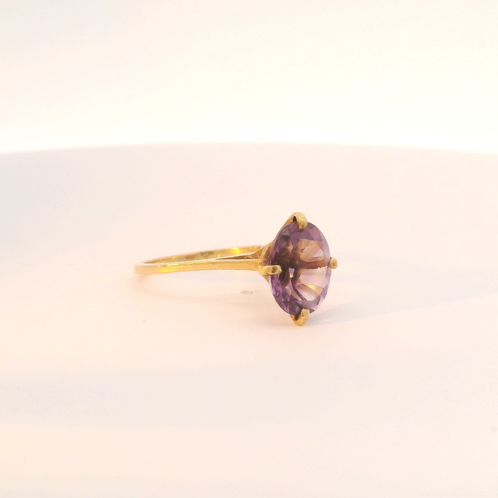 Estate 14K Yellow Gold Amethyst Ring – 1940s High Raised Setting, Size 5.5